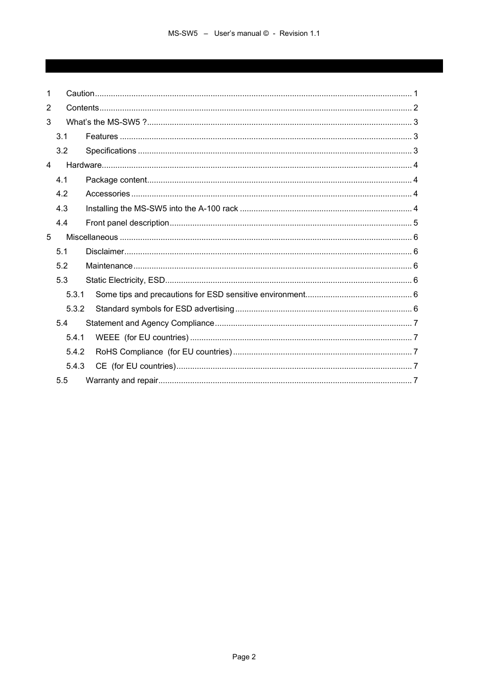 2 contents | Alyseum MS-SW5 User Manual | Page 2 / 7