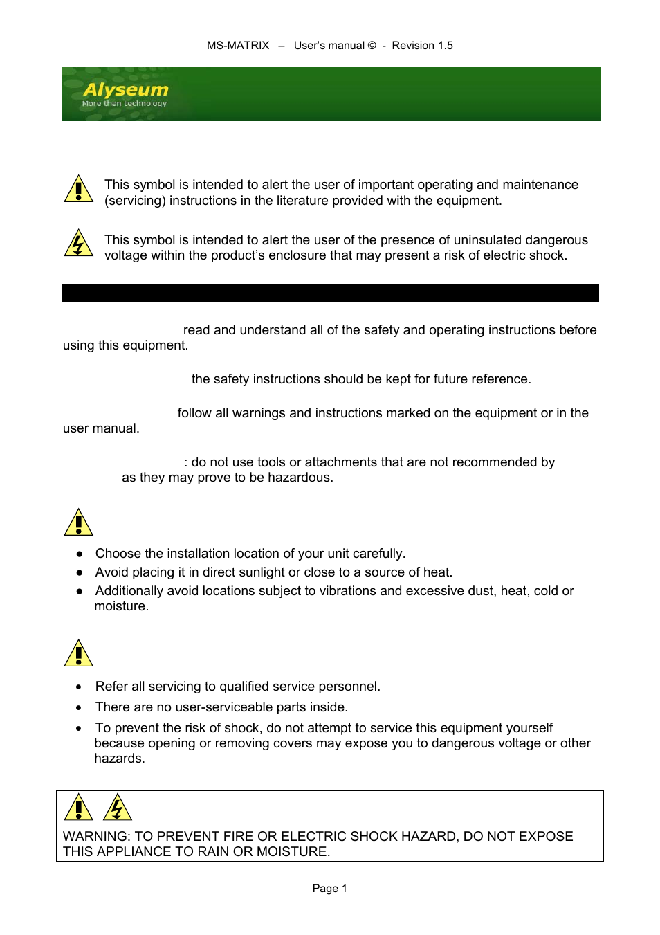 Alyseum MS-MATRIX User Manual | 15 pages