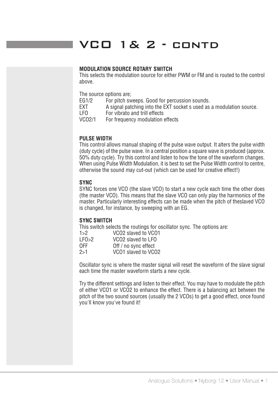 Vco 1& 2 - contd | Analogue Solutions Nyborg User Manual | Page 12 / 30