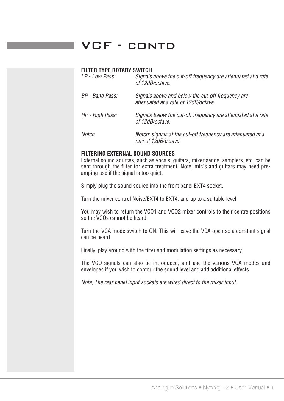 Vcf - contd | Analogue Solutions Nyborg User Manual | Page 15 / 30