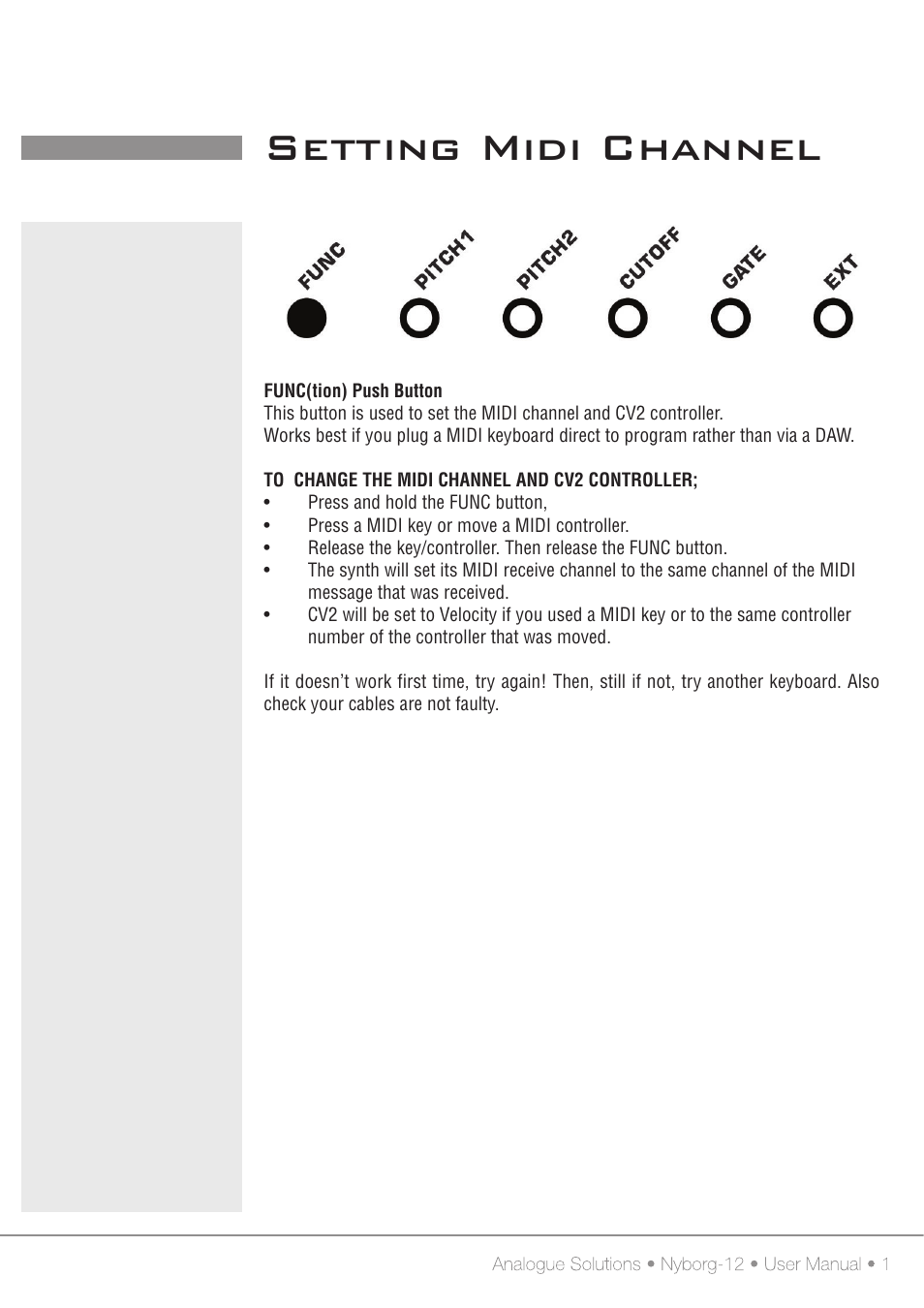 Setting midi channel | Analogue Solutions Nyborg User Manual | Page 20 / 30