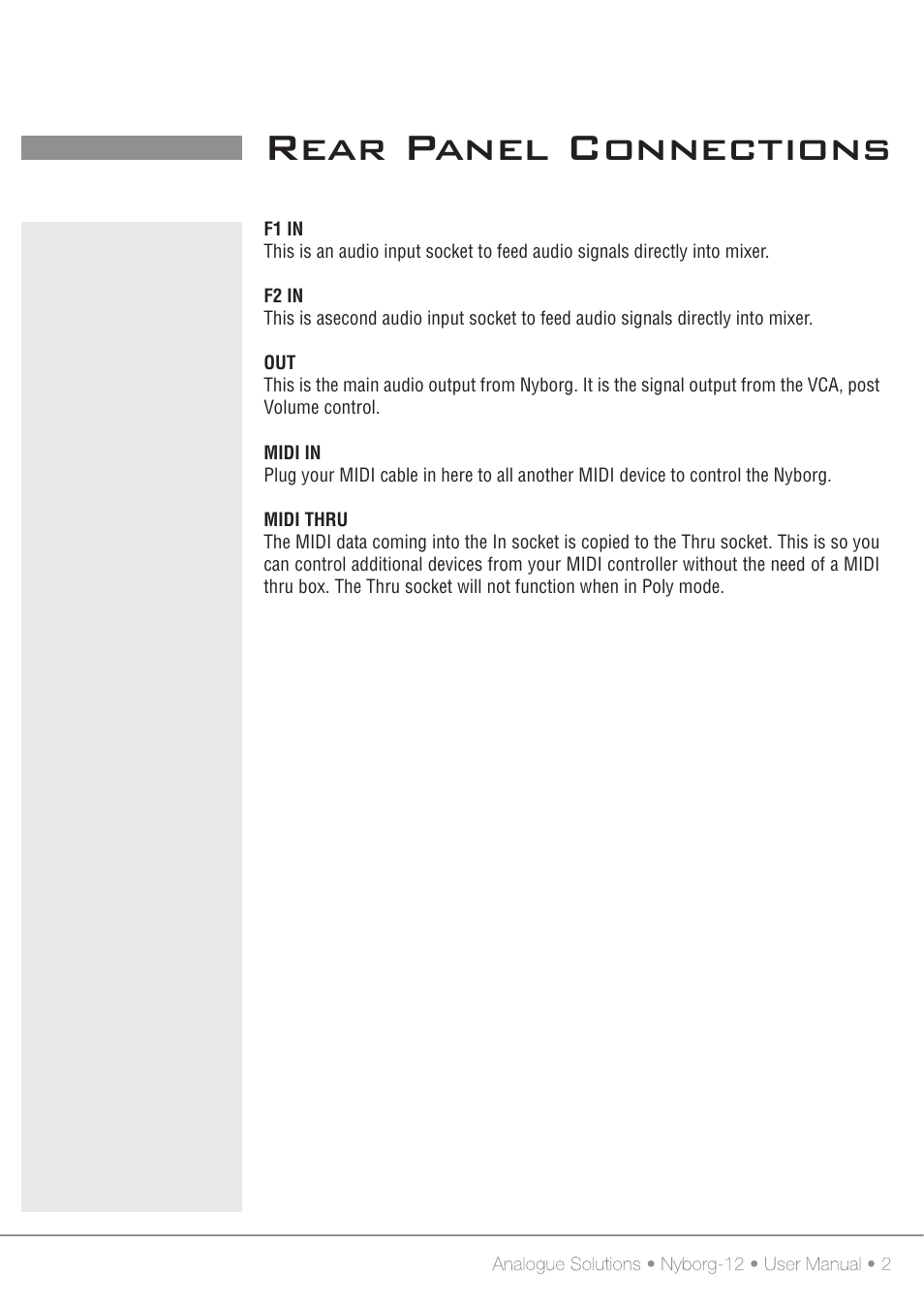 Rear panel connections | Analogue Solutions Nyborg User Manual | Page 21 / 30