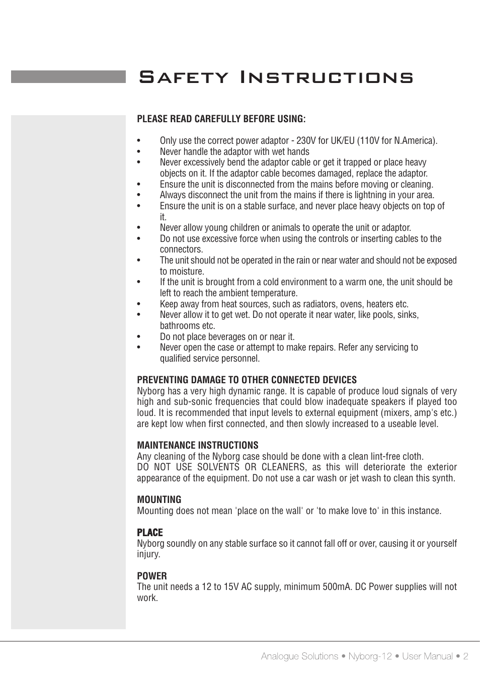 Safety instructions | Analogue Solutions Nyborg User Manual | Page 3 / 30