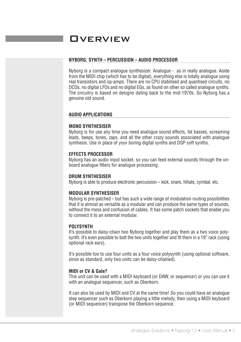 Overview | Analogue Solutions Nyborg User Manual | Page 6 / 30