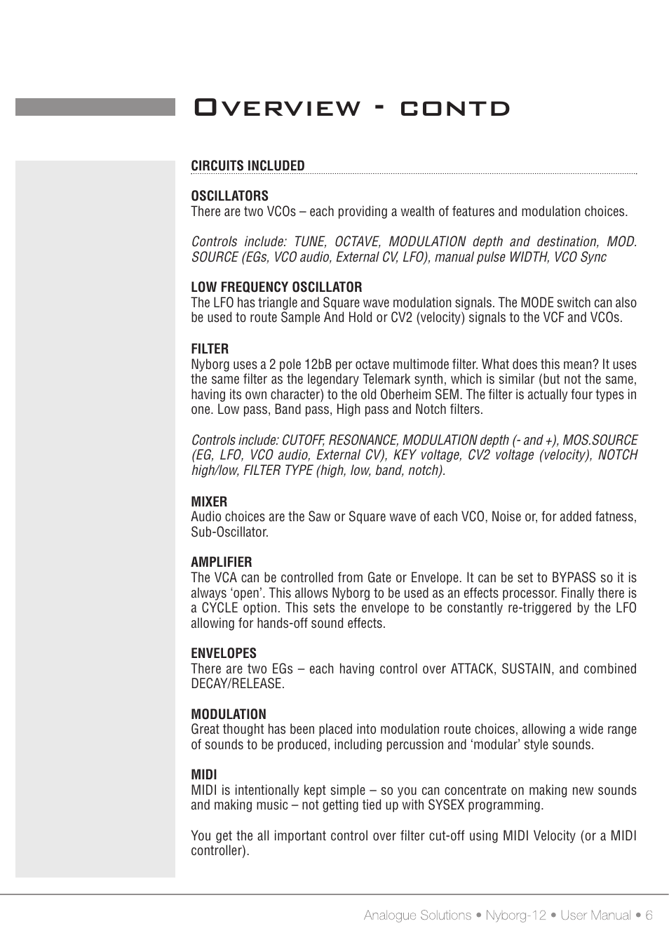 Overview - contd | Analogue Solutions Nyborg User Manual | Page 7 / 30