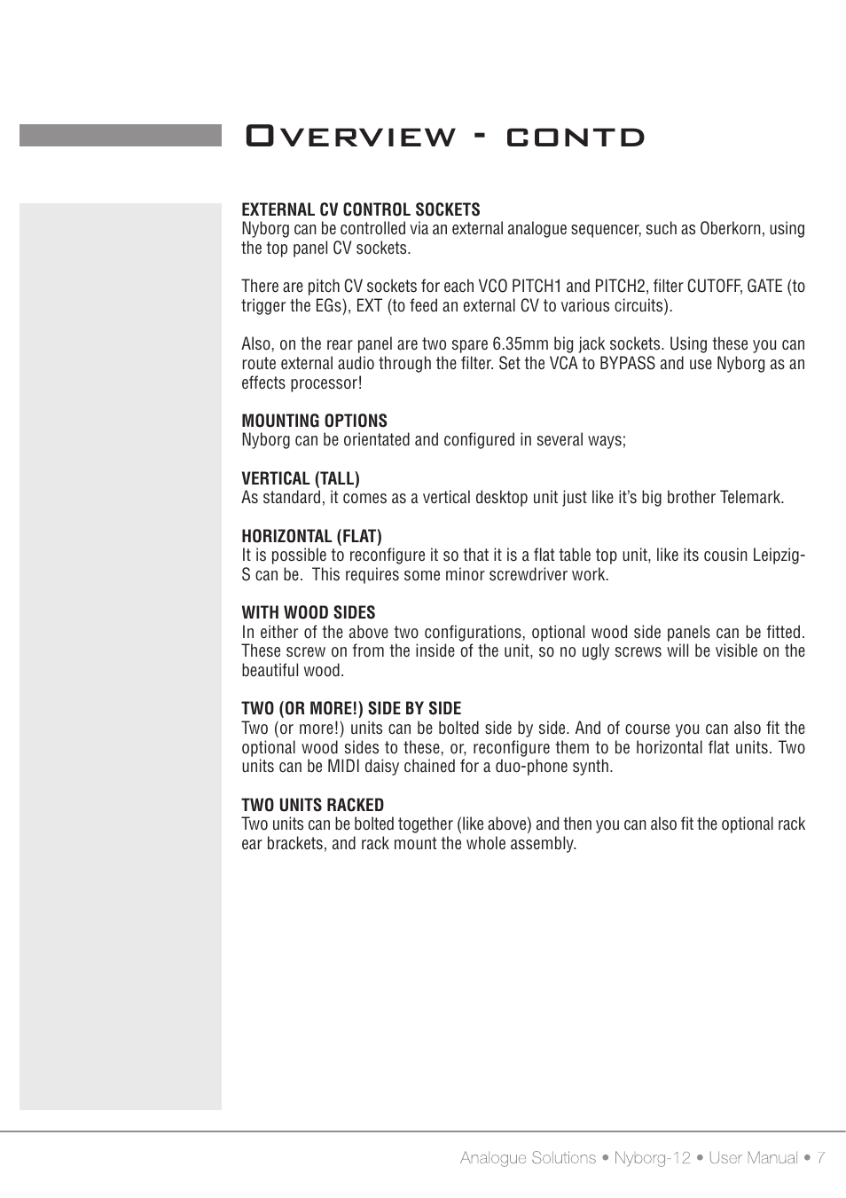 Overview - contd | Analogue Solutions Nyborg User Manual | Page 8 / 30