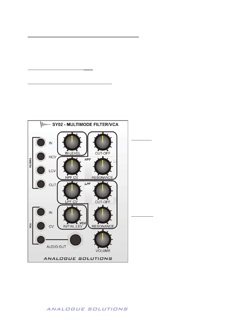 Analogue solutions, Sy02 multimode filter / vca- [ hpf / lpf / vca | Analogue Solutions Concussor User Manual | Page 32 / 64
