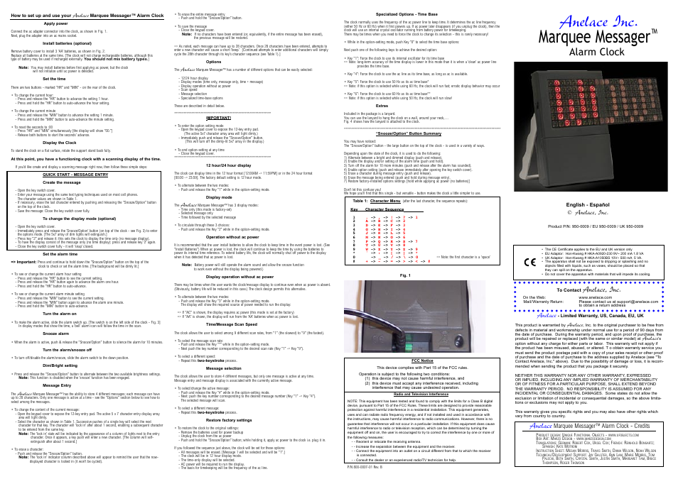 Anelace Marquee Messager User Manual | 2 pages