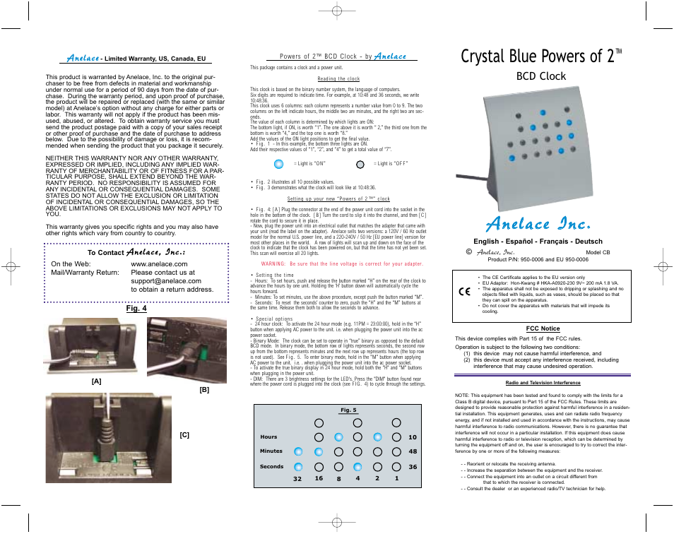 Anelace Crystal Blue (2005) User Manual | 2 pages