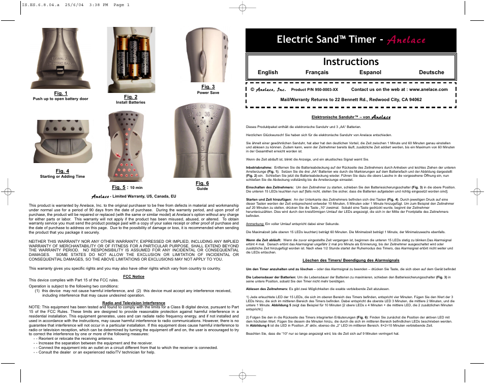 Anelace Electric Sand User Manual | 2 pages