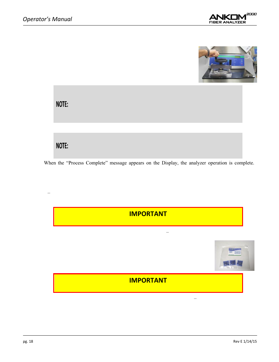 Important, Operator’s manual | ANKOM 2000 Series User Manual | Page 18 / 52
