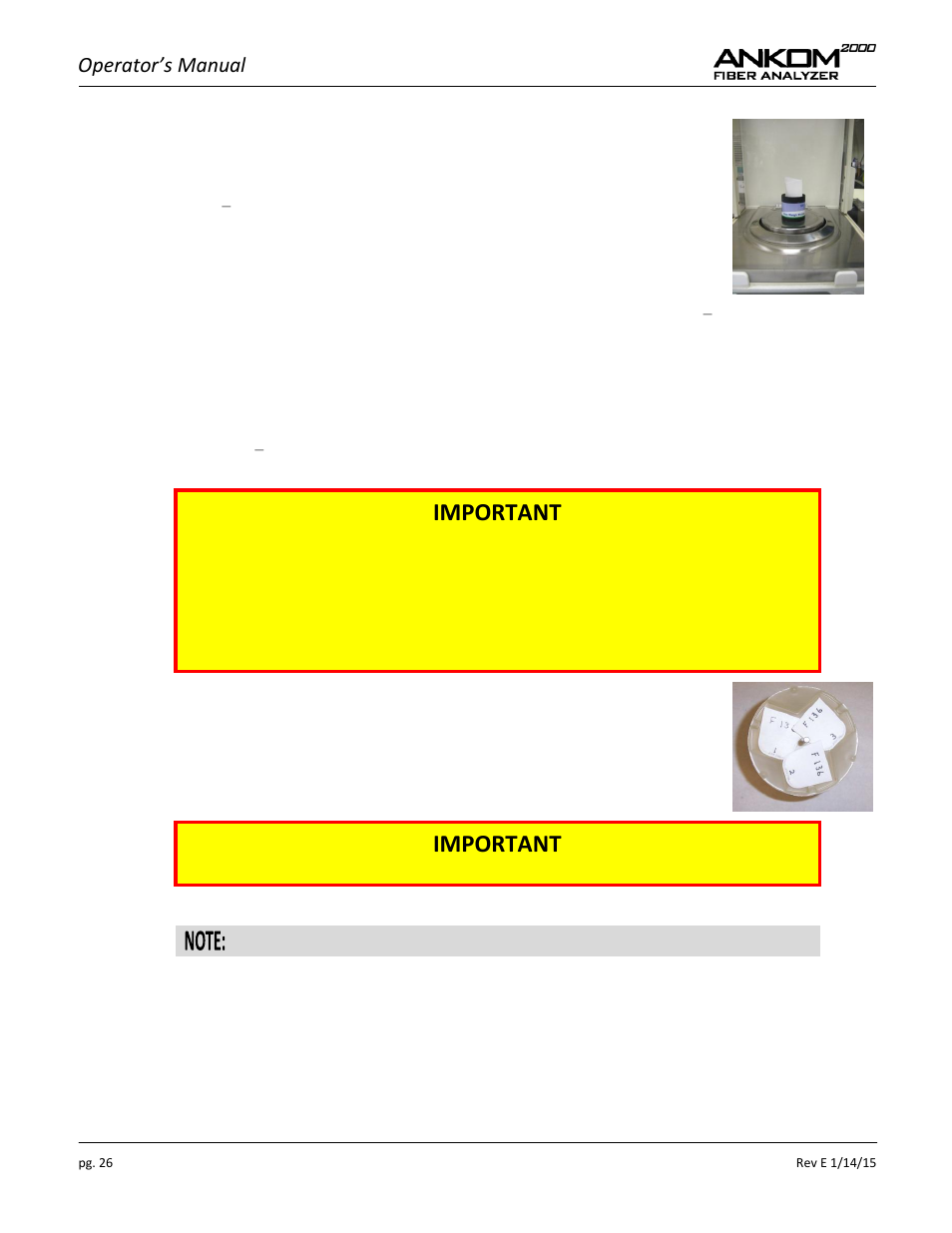 Important, Operator’s manual | ANKOM 2000 Series User Manual | Page 26 / 52