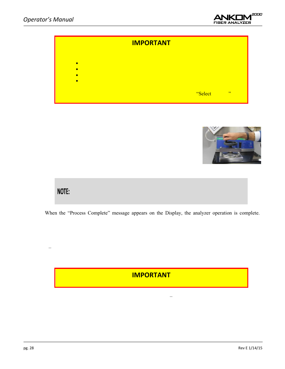 Important, Operator’s manual | ANKOM 2000 Series User Manual | Page 28 / 52