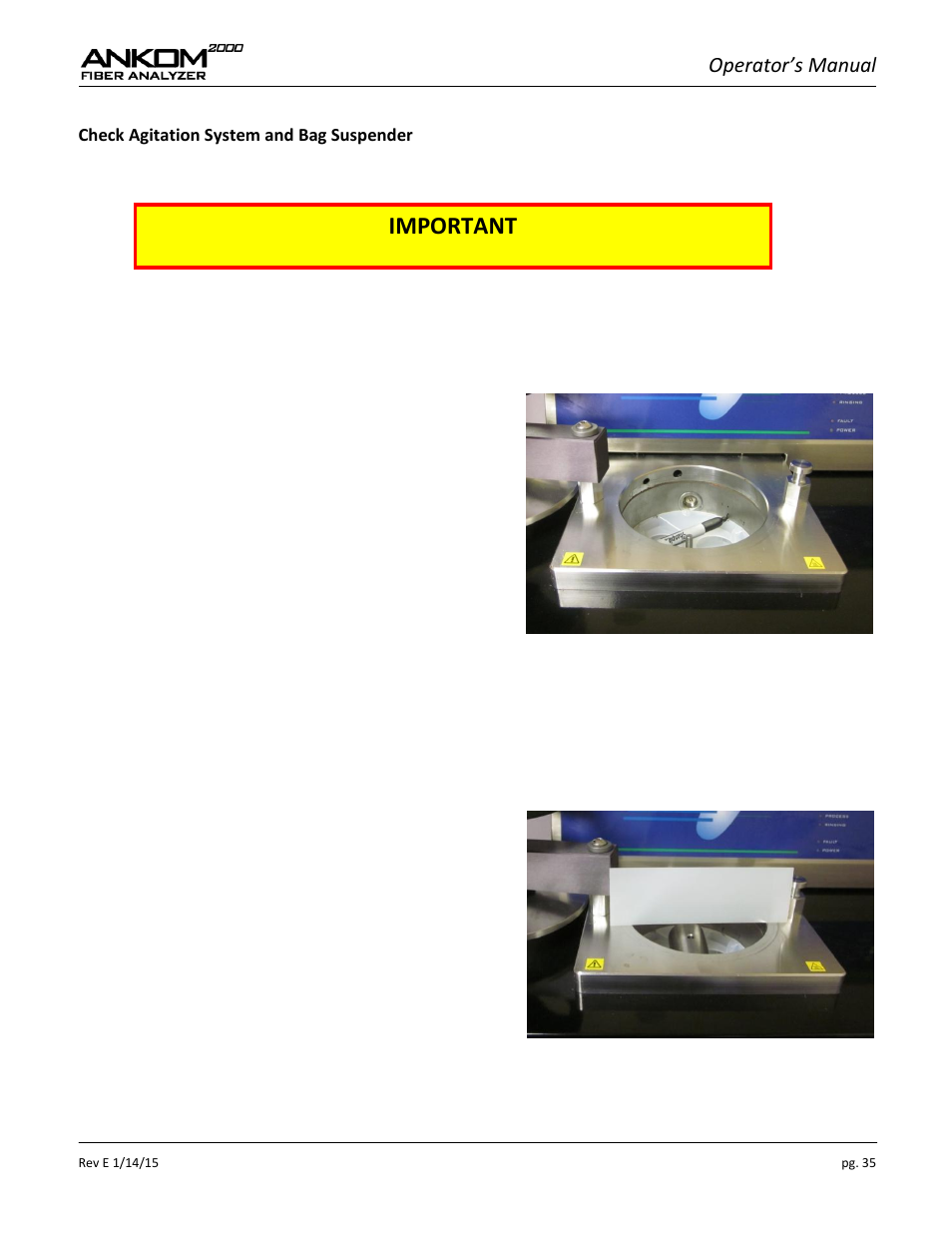Important, Operator’s manual | ANKOM 2000 Series User Manual | Page 35 / 52