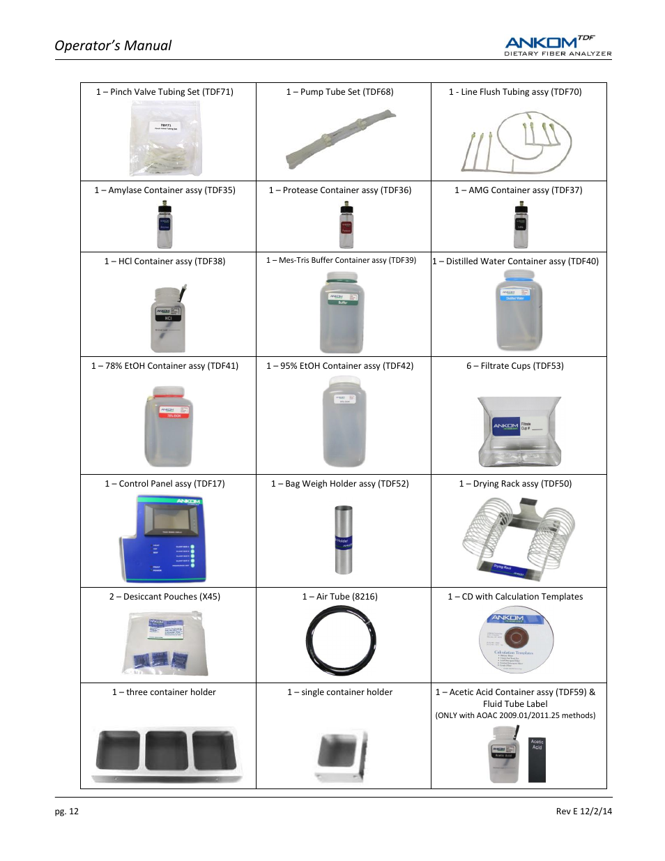 Operator’s manual | ANKOM TDF Dietary User Manual | Page 12 / 96