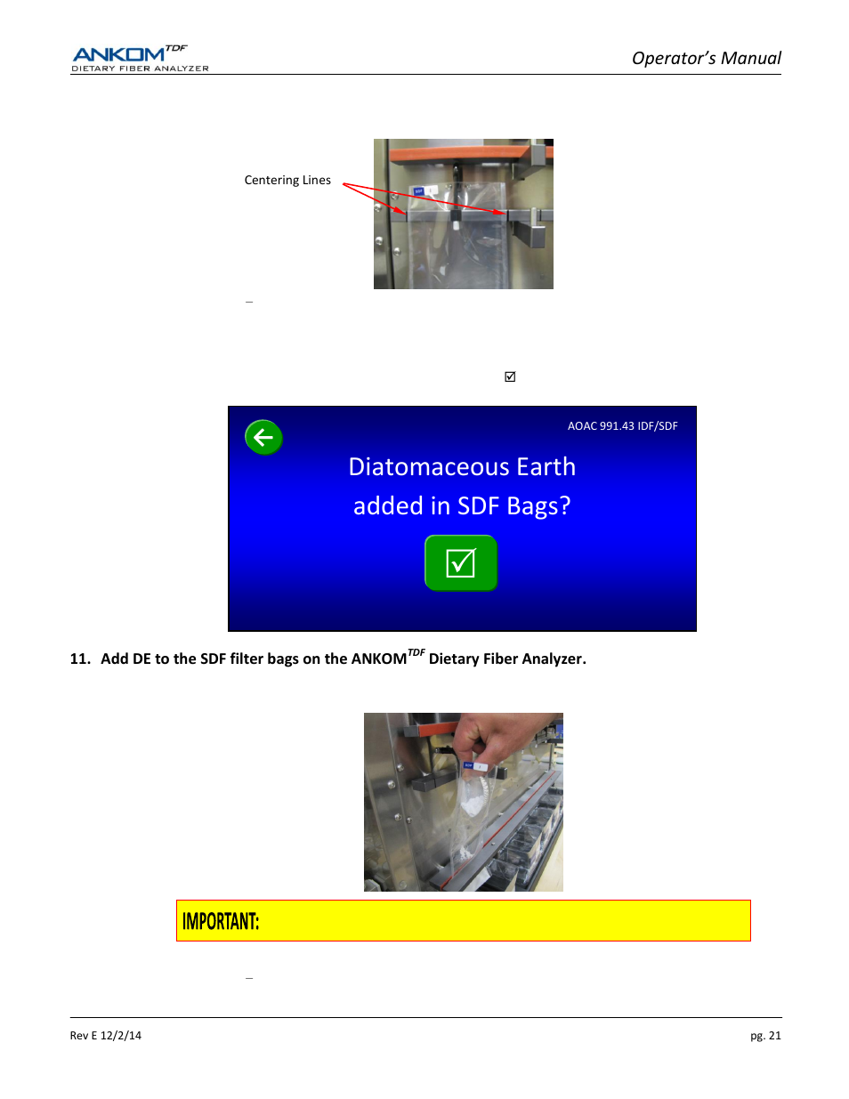 Diatomaceous earth added in sdf bags | ANKOM TDF Dietary User Manual | Page 21 / 96