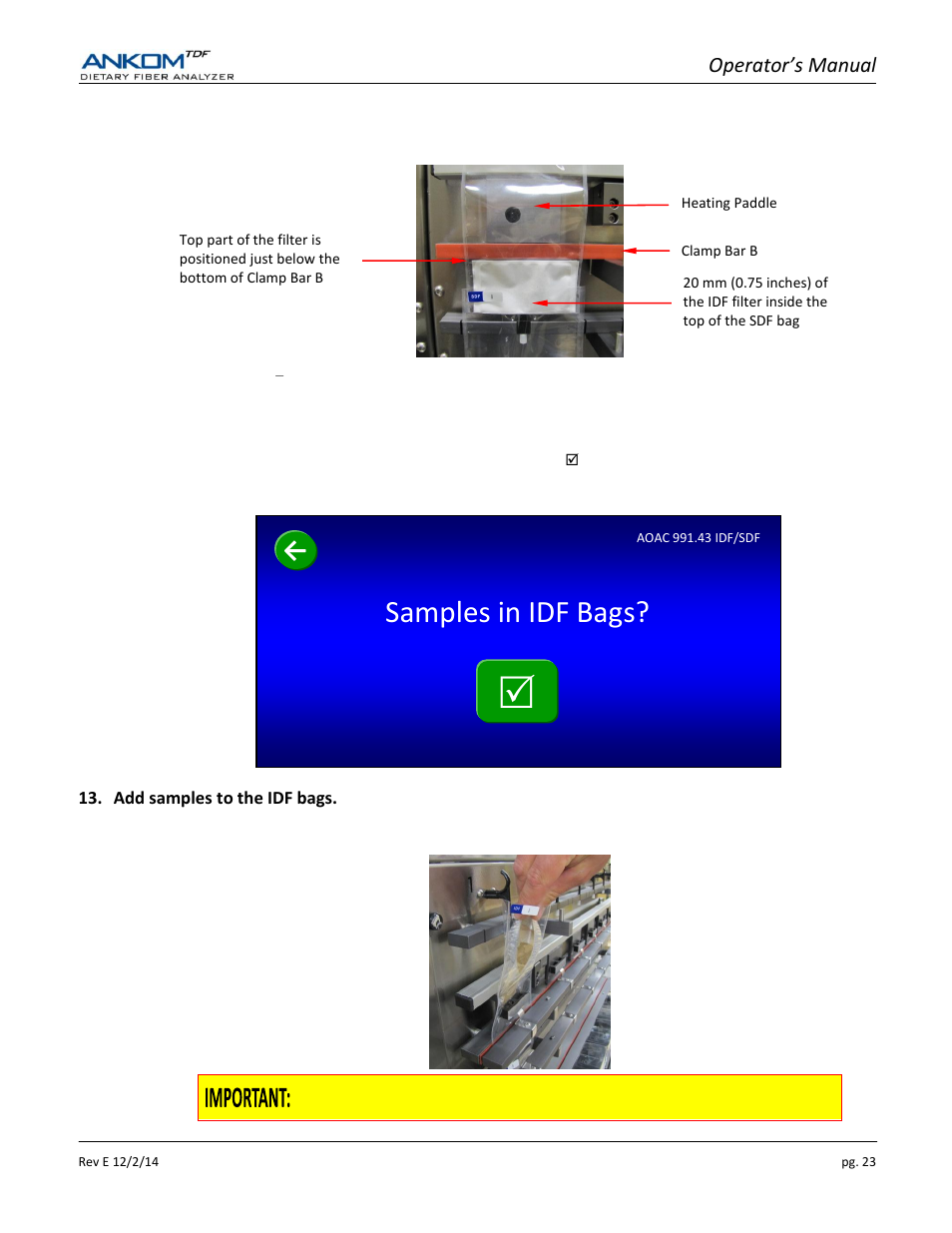 Samples in idf bags | ANKOM TDF Dietary User Manual | Page 23 / 96