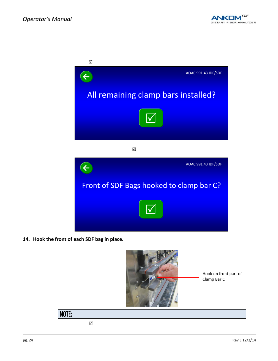 All remaining clamp bars installed, Front of sdf bags hooked to clamp bar c | ANKOM TDF Dietary User Manual | Page 24 / 96
