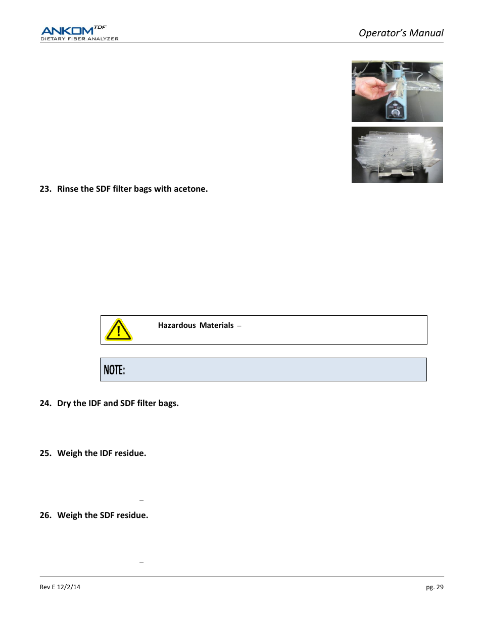 Operator’s manual | ANKOM TDF Dietary User Manual | Page 29 / 96