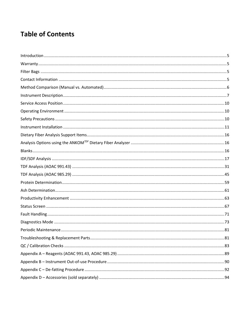 ANKOM TDF Dietary User Manual | Page 3 / 96
