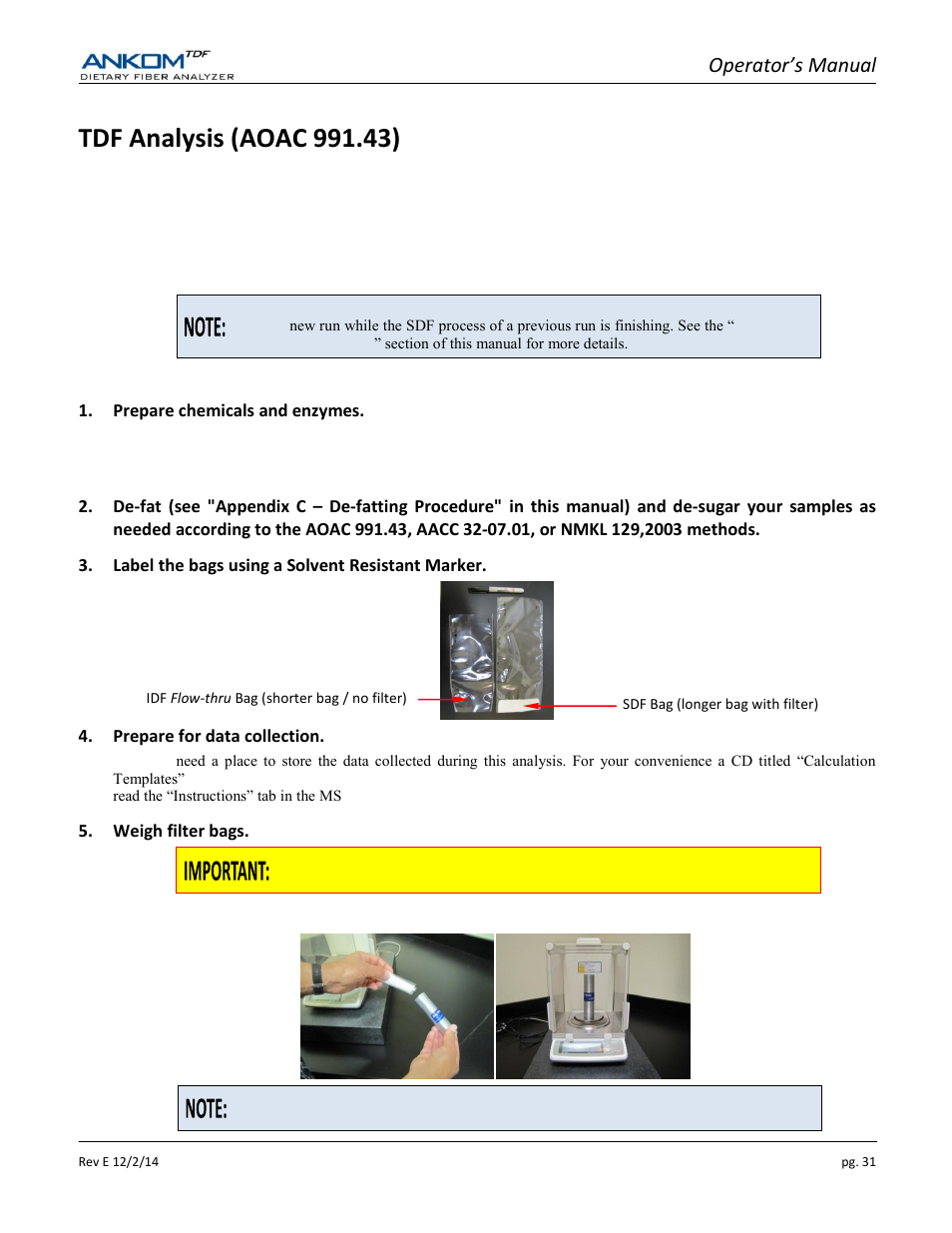 Tdf analysis (aoac 991.43), Operator’s manual | ANKOM TDF Dietary User Manual | Page 31 / 96