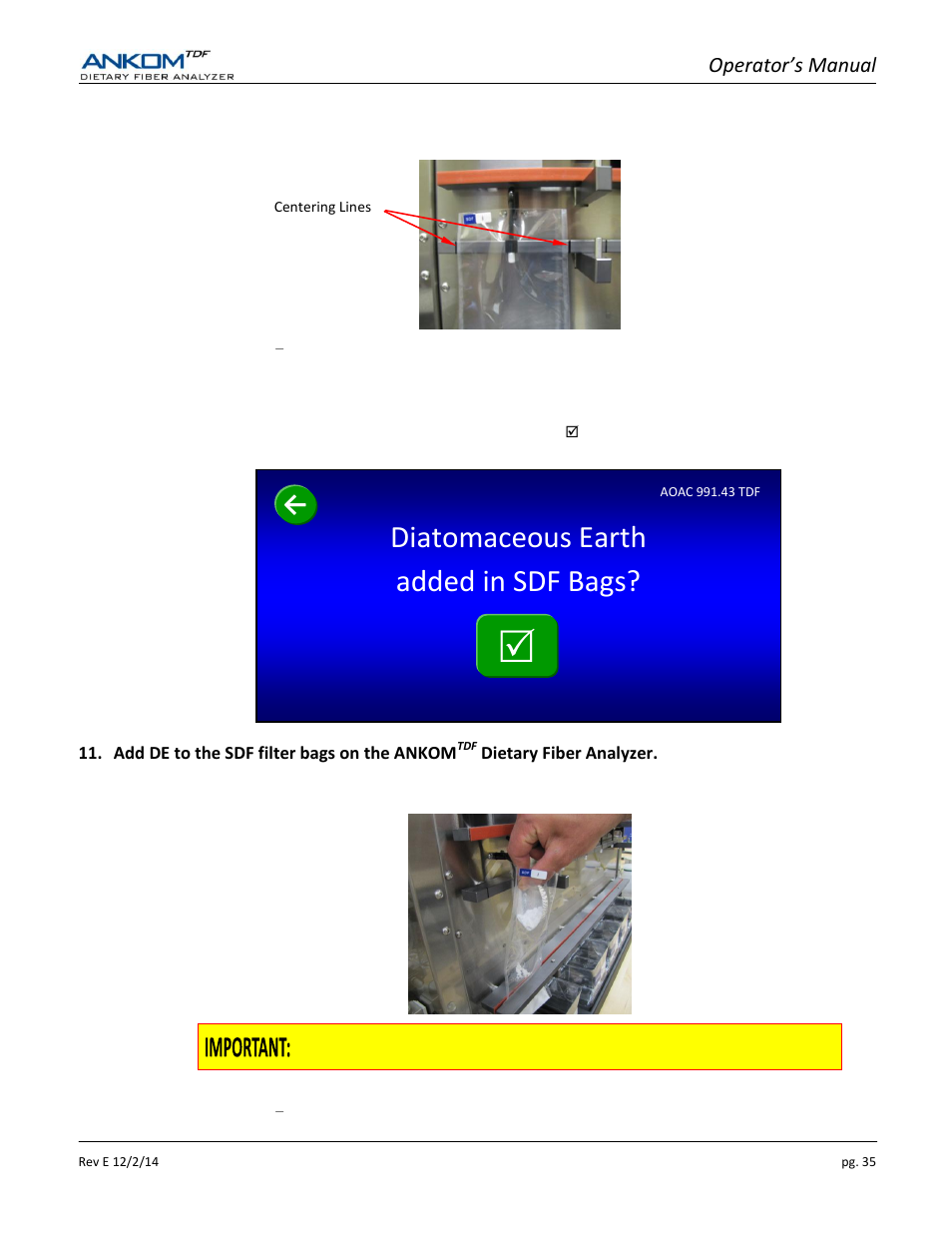 Diatomaceous earth added in sdf bags | ANKOM TDF Dietary User Manual | Page 35 / 96