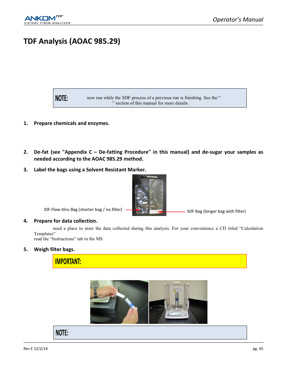 Tdf analysis (aoac 985.29), Operator’s manual | ANKOM TDF Dietary User Manual | Page 45 / 96