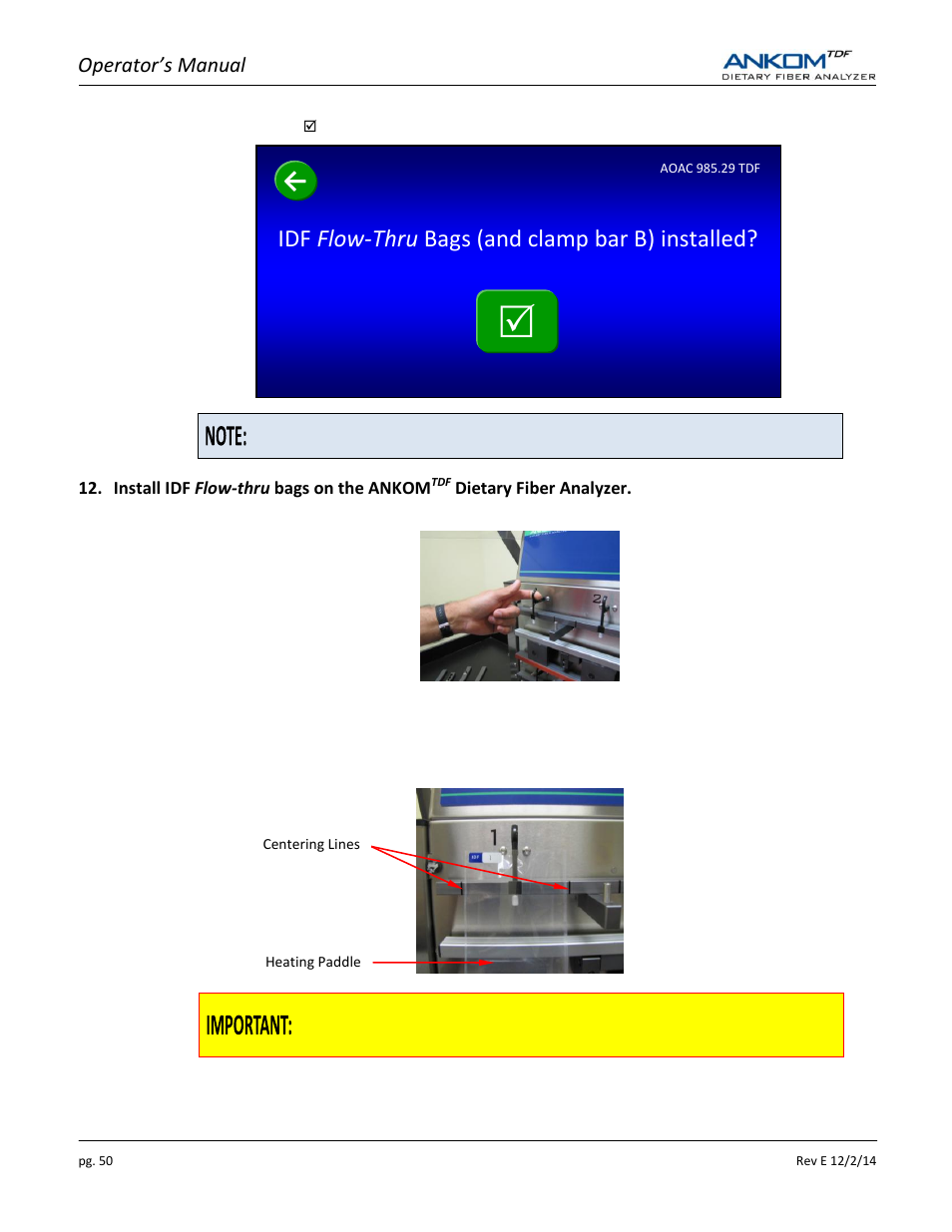 Idf flow-thru bags (and clamp bar b) installed | ANKOM TDF Dietary User Manual | Page 50 / 96