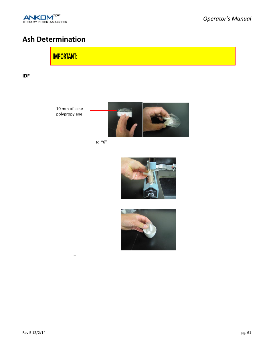 Ash determination, Operator’s manual | ANKOM TDF Dietary User Manual | Page 61 / 96