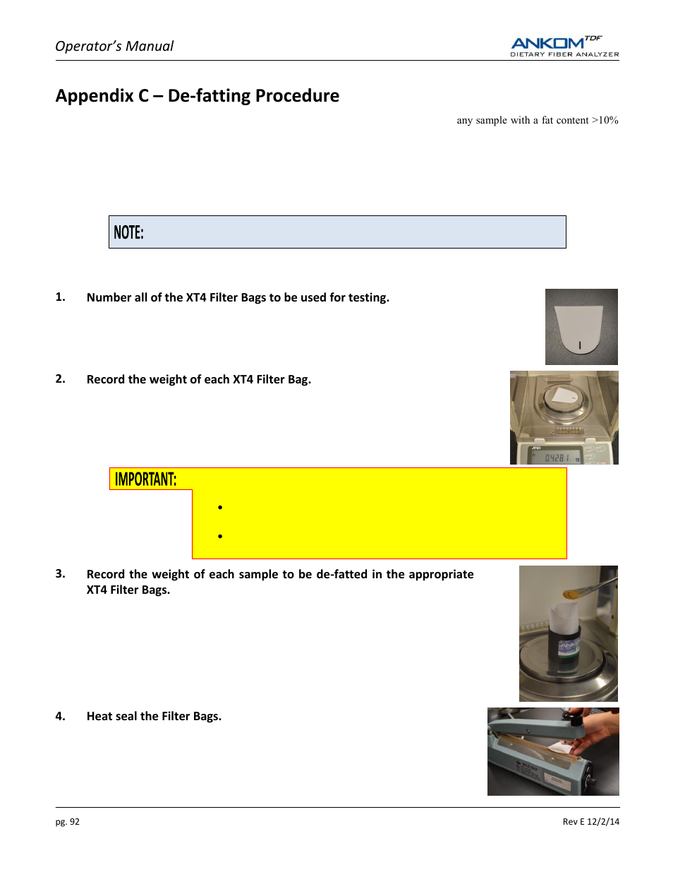 Appendix c – de-fatting procedure, Operator’s manual | ANKOM TDF Dietary User Manual | Page 92 / 96