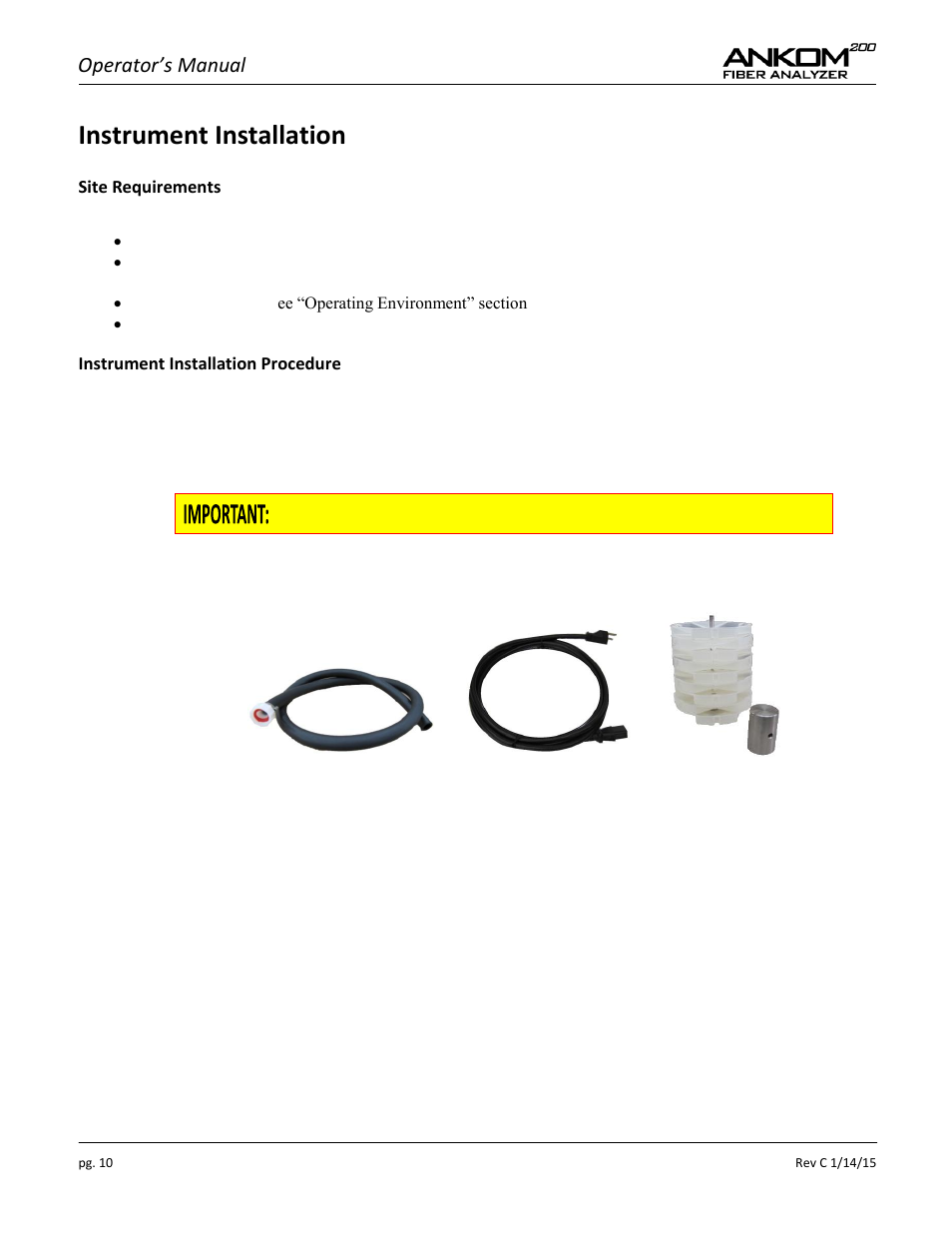 Instrument installation, Operator’s manual | ANKOM 200 Series User Manual | Page 10 / 40