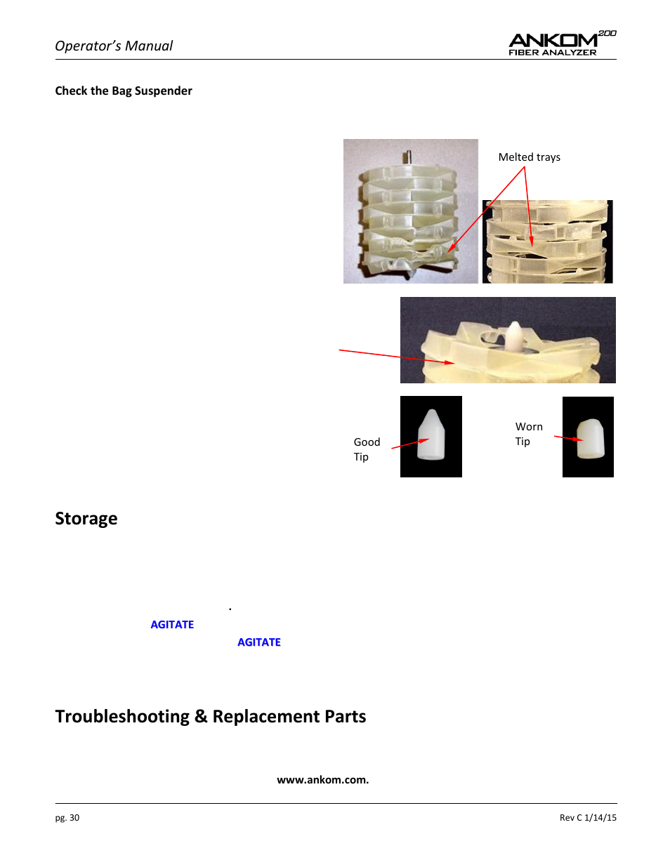 Storage, Troubleshooting & replacement parts, Operator’s manual | ANKOM 200 Series User Manual | Page 30 / 40
