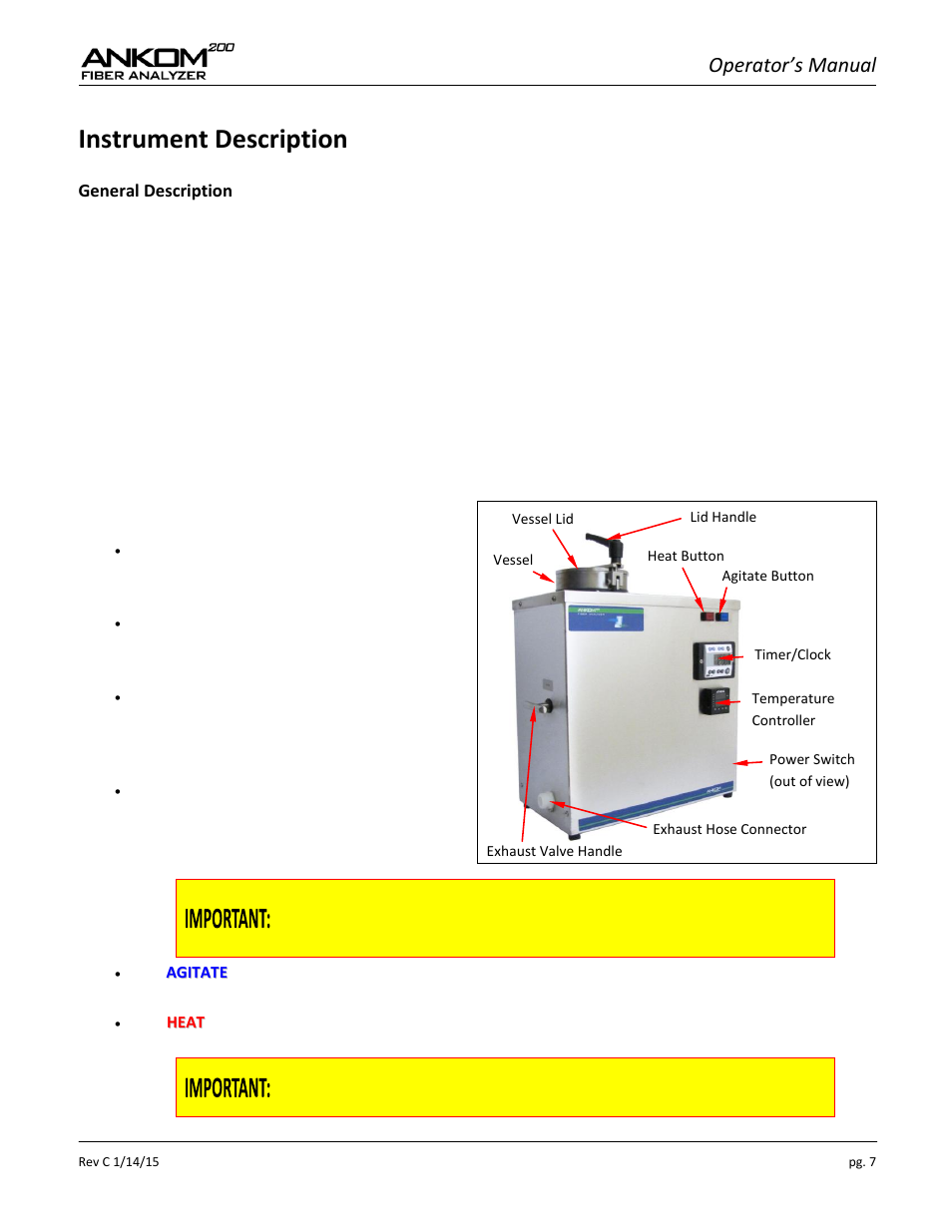 Instrument description, Operator’s manual | ANKOM 200 Series User Manual | Page 7 / 40