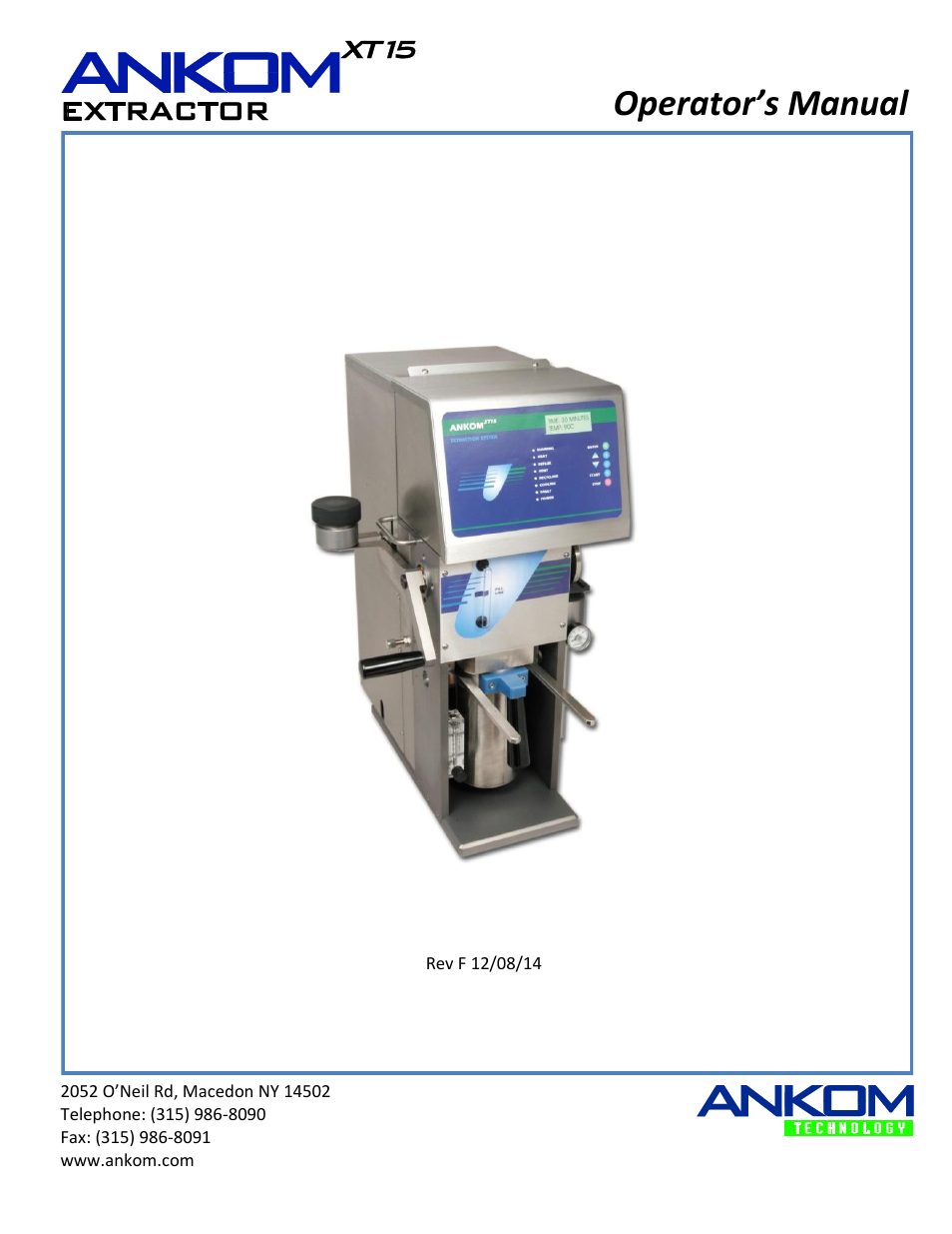 ANKOM XT15 Series User Manual | 32 pages