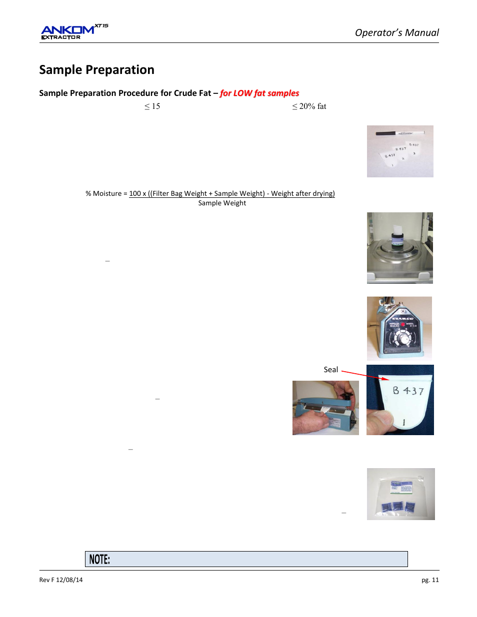 Sample preparation, Operator’s manual | ANKOM XT15 Series User Manual | Page 11 / 32