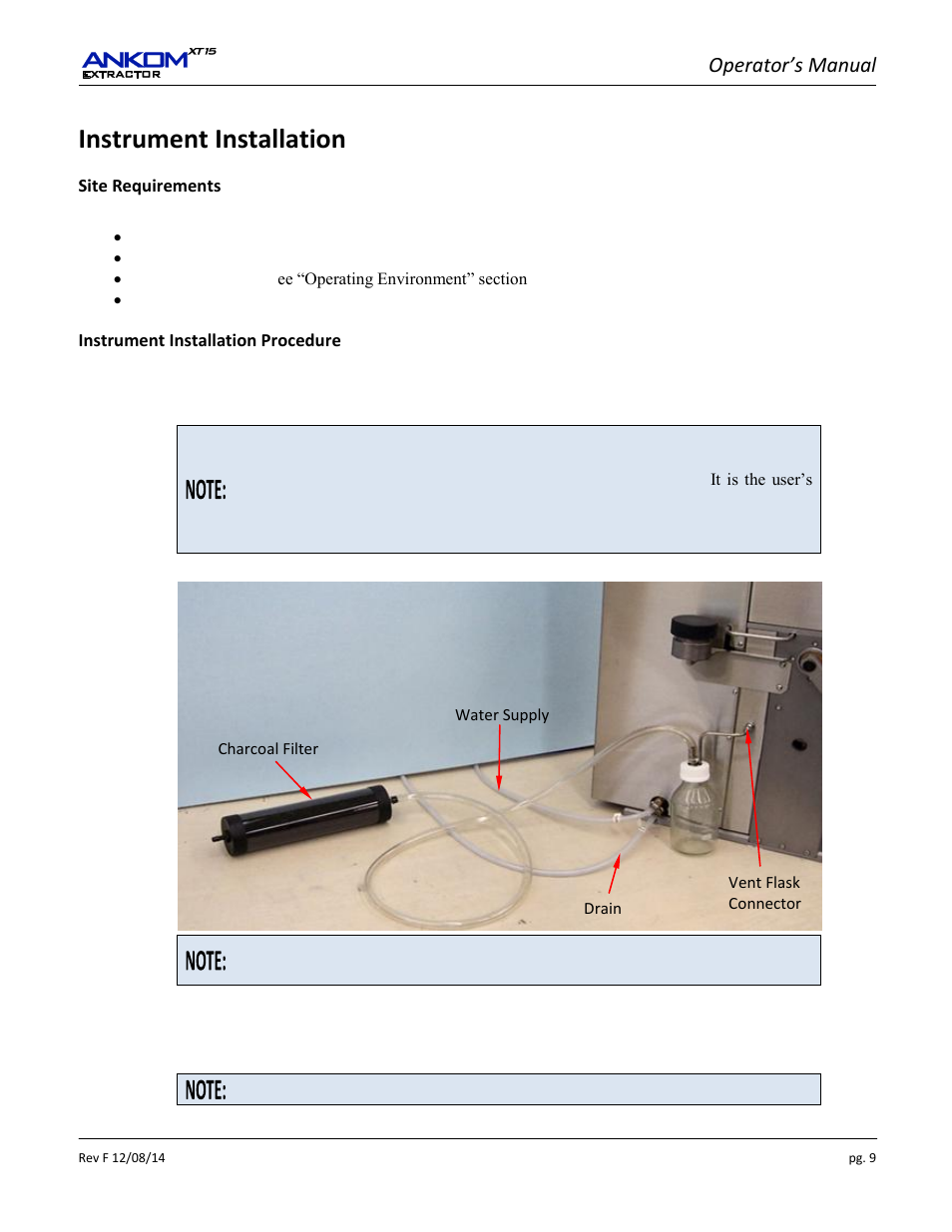 Instrument installation, Operator’s manual | ANKOM XT15 Series User Manual | Page 9 / 32