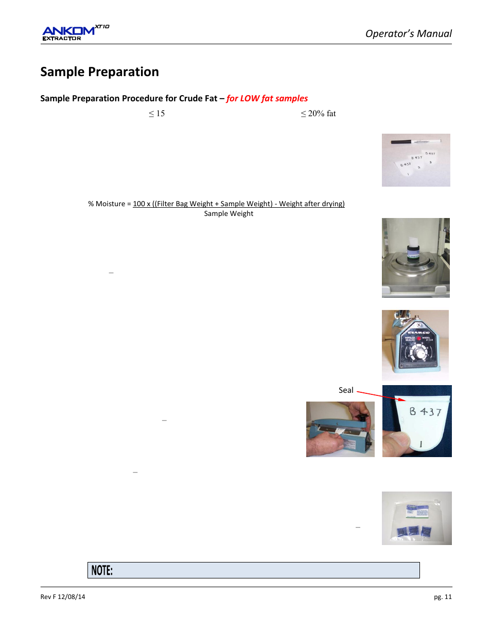 Sample preparation, Operator’s manual | ANKOM XT10 Series User Manual | Page 11 / 32