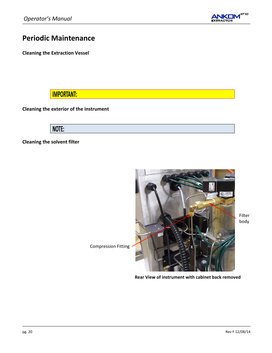 Periodic maintenance, Operator’s manual | ANKOM XT10 Series User Manual | Page 20 / 32