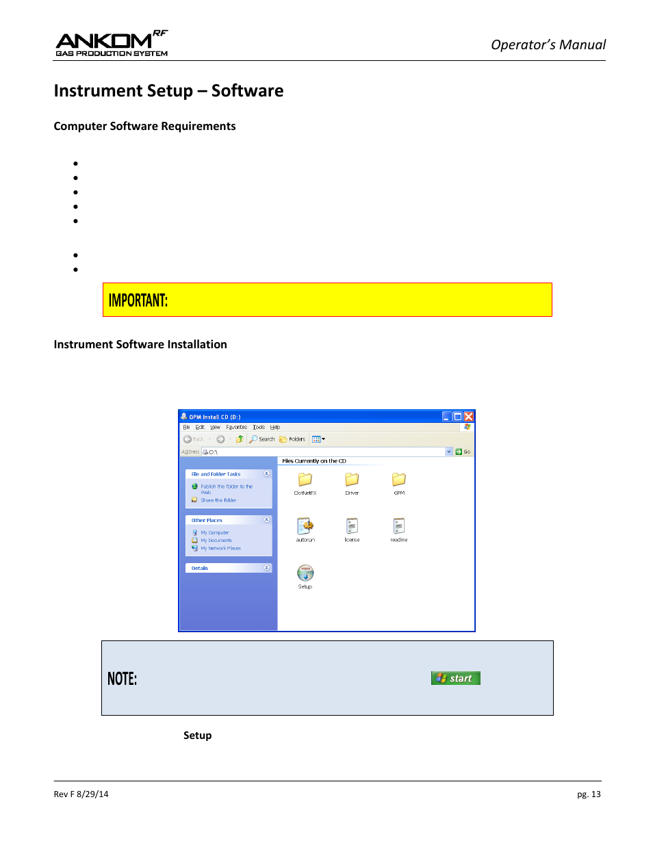 Instrument setup – software, Operator’s manual | ANKOM RF User Manual | Page 13 / 48