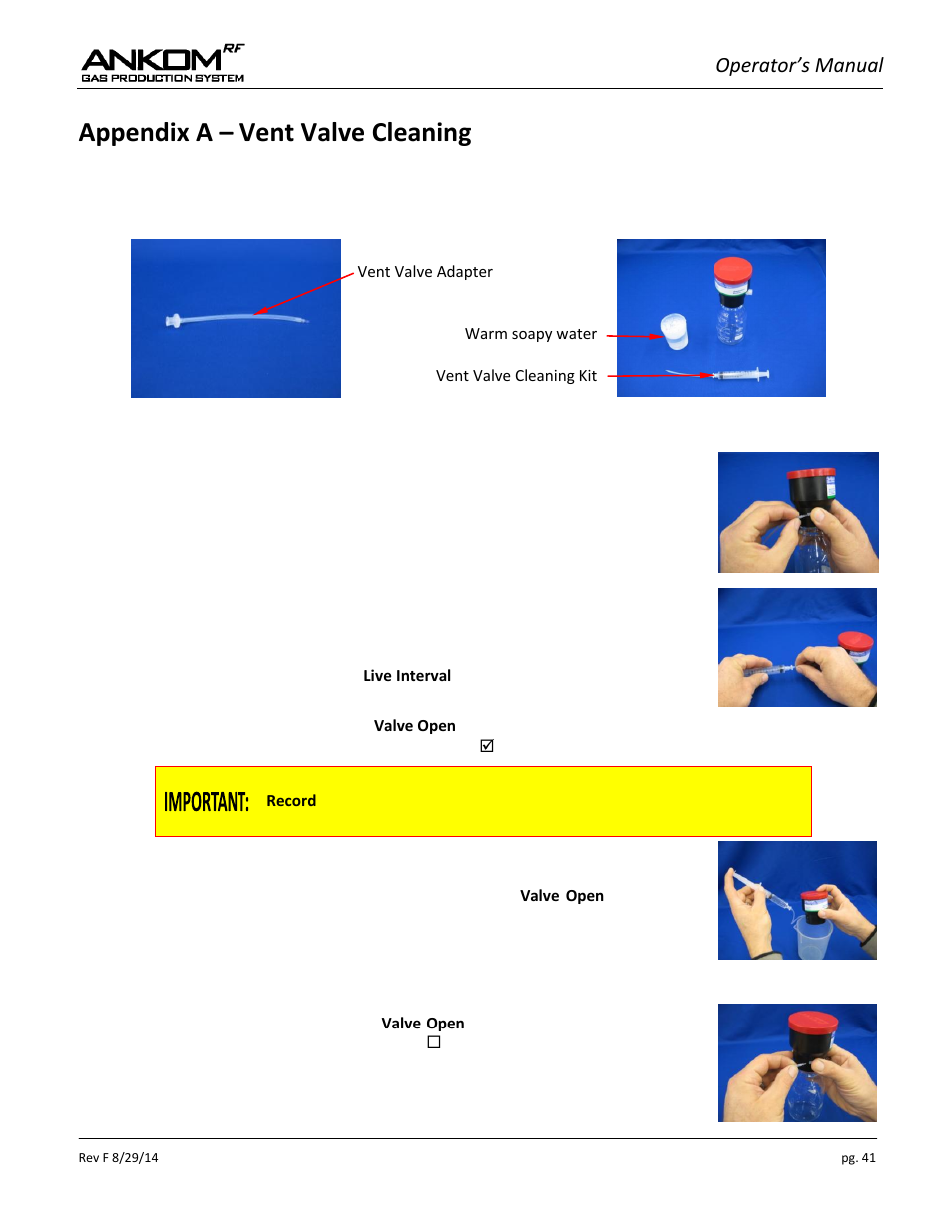 Appendix a – vent valve cleaning, Operator’s manual | ANKOM RF User Manual | Page 41 / 48