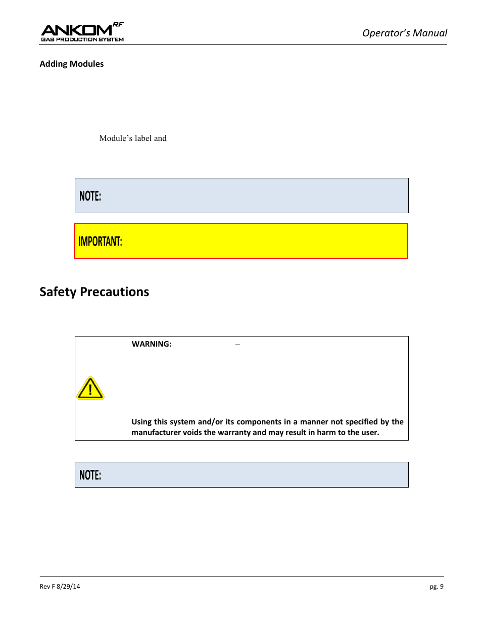 Safety precautions | ANKOM RF User Manual | Page 9 / 48