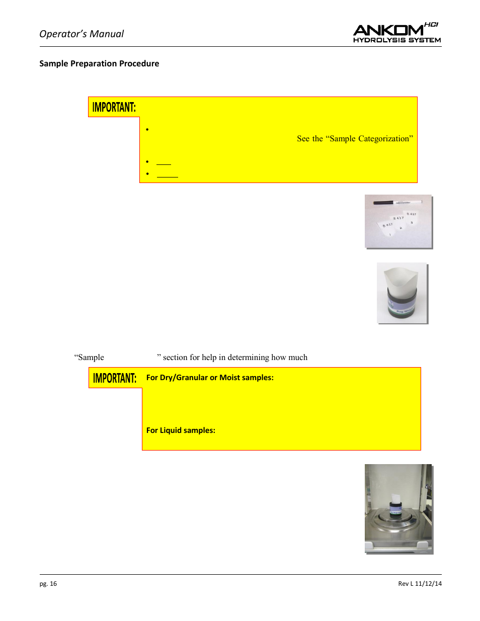 Operator’s manual | ANKOM HCl Series User Manual | Page 16 / 28