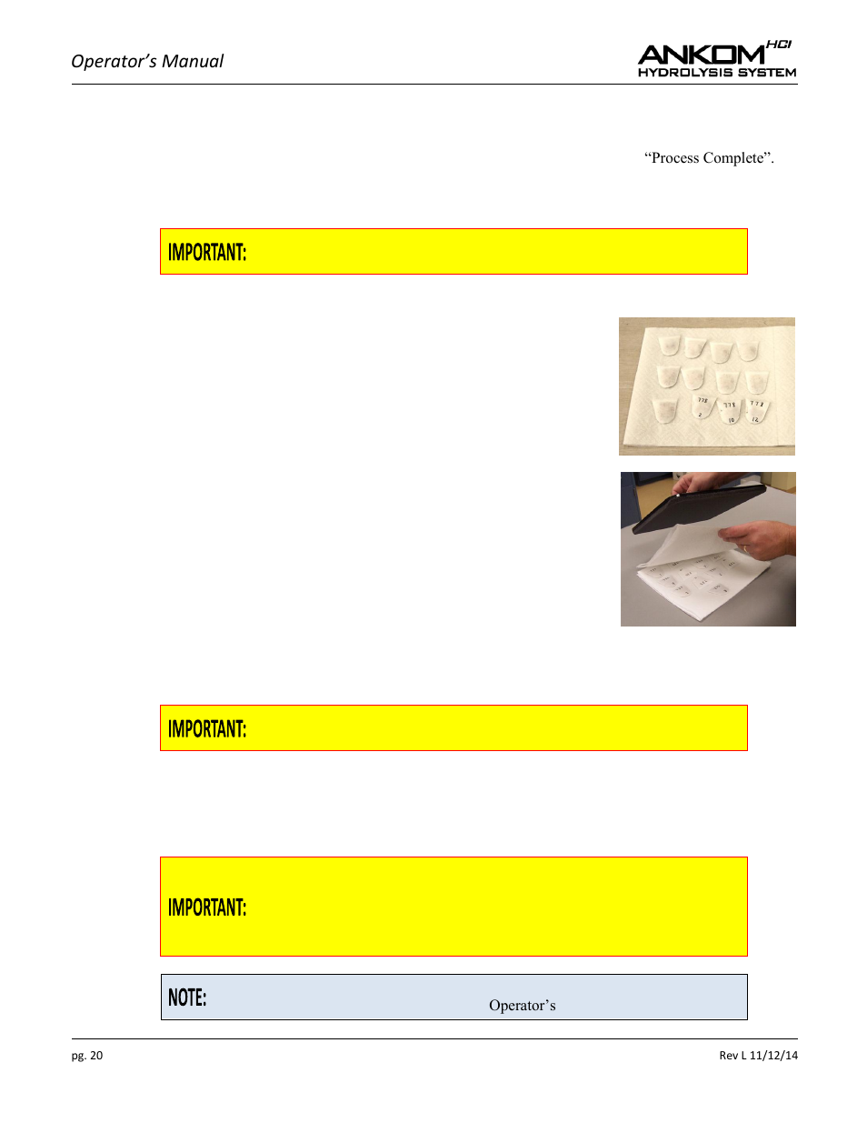 Operator’s manual | ANKOM HCl Series User Manual | Page 20 / 28