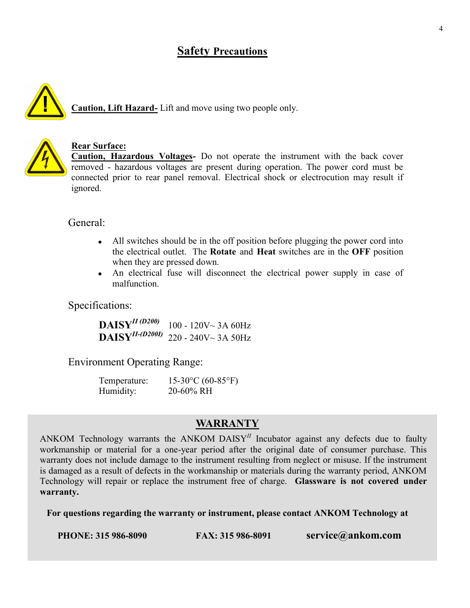 Safety | ANKOM Daisy User Manual | Page 4 / 16