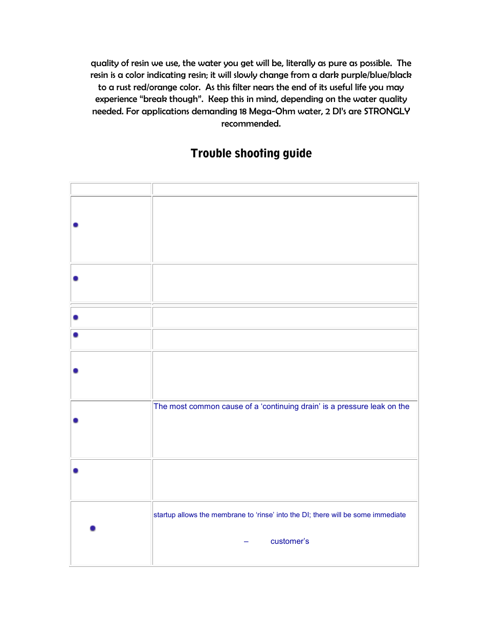 Trouble shooting guide | AquaFX The AquaFX Dolphin RO System User Manual | Page 8 / 9