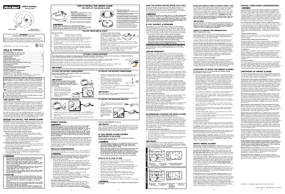 BRK electronic SA300 User Manual | 1 page