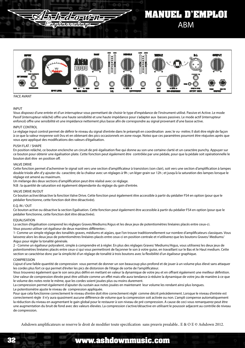 Manuel d’emploi abm | Ashdown FIVE 15 MINI RIG User Manual | Page 32 / 34