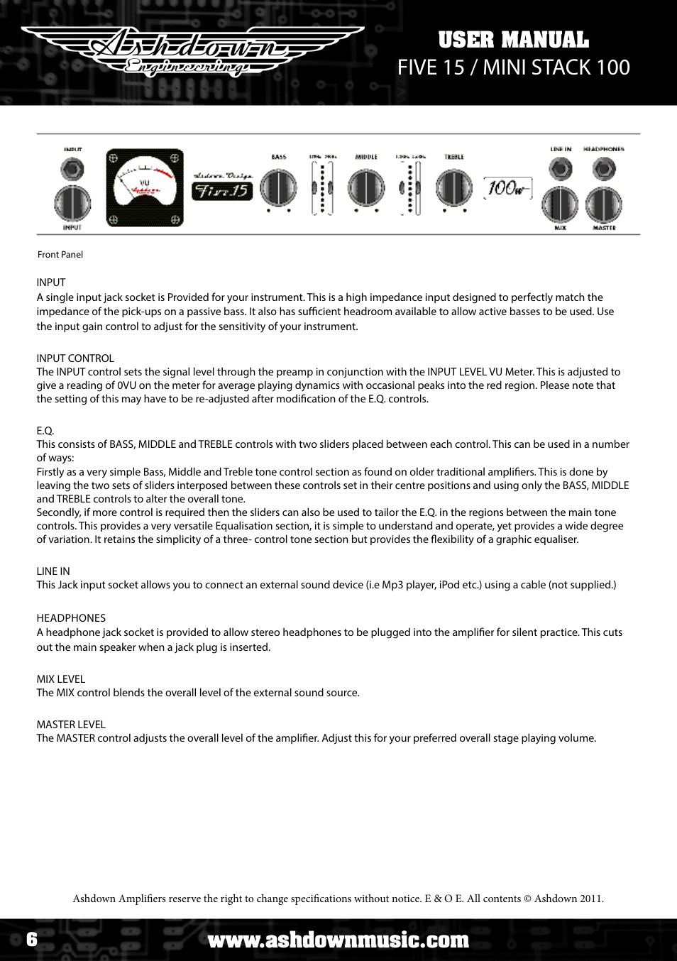 User manual | Ashdown FIVE 15 MINI RIG User Manual | Page 6 / 34