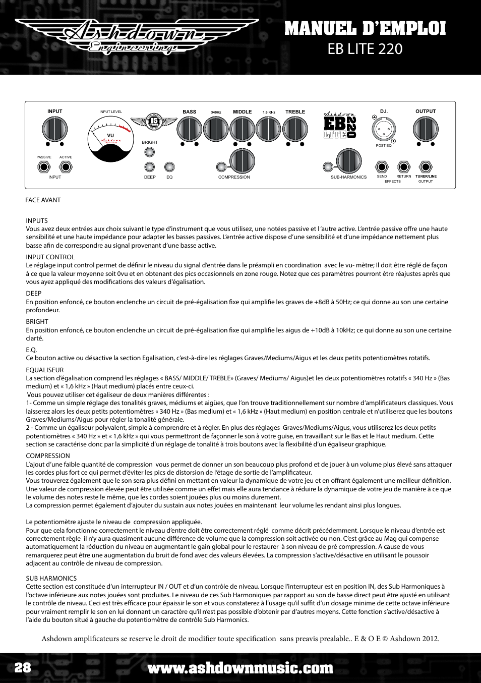 Manuel d’emploi eb lite 220 | Ashdown ABM NEO C210 User Manual | Page 28 / 34
