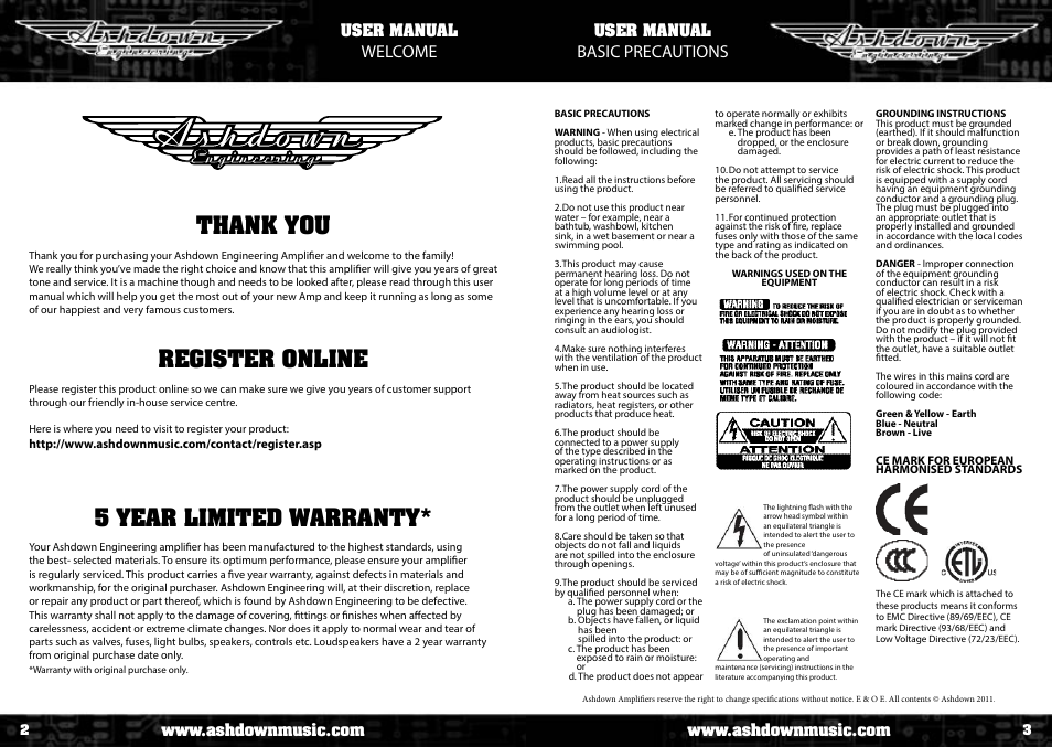 Welcome, Basic precautions, User manual | Ashdown MIBASS 2.0 User Manual | Page 2 / 5